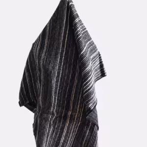 Coupon de tissu lainage fantaisie gris anthracite et fils lurex multicolores — 115 x 82 cm